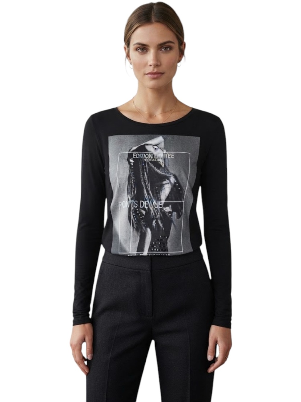 ZARA White Black Collection Minimalist Graphic Print Tee Modern M - Picture 2 of 10